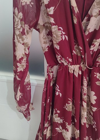 Bordo Çiçek Desenli Uzun Bohem Elbise - Görsel 4