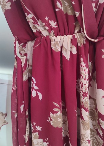 Bordo Çiçek Desenli Uzun Bohem Elbise - Görsel 8