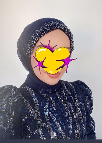 İnci İşlemeli Mavi Uzun Abiye Elbise - Görsel 7