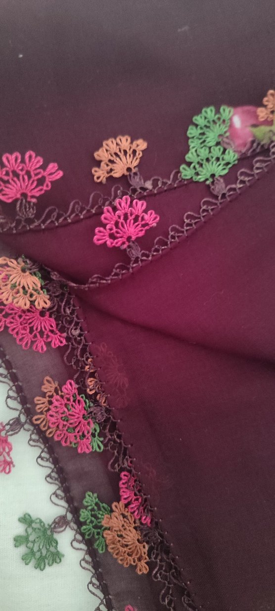 Dantel Detaylı Bordo Kadın Fular - Görsel 2