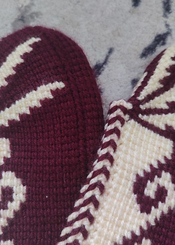 Bordo Nakışlı Örgü Kadın Terlik - Görsel 3