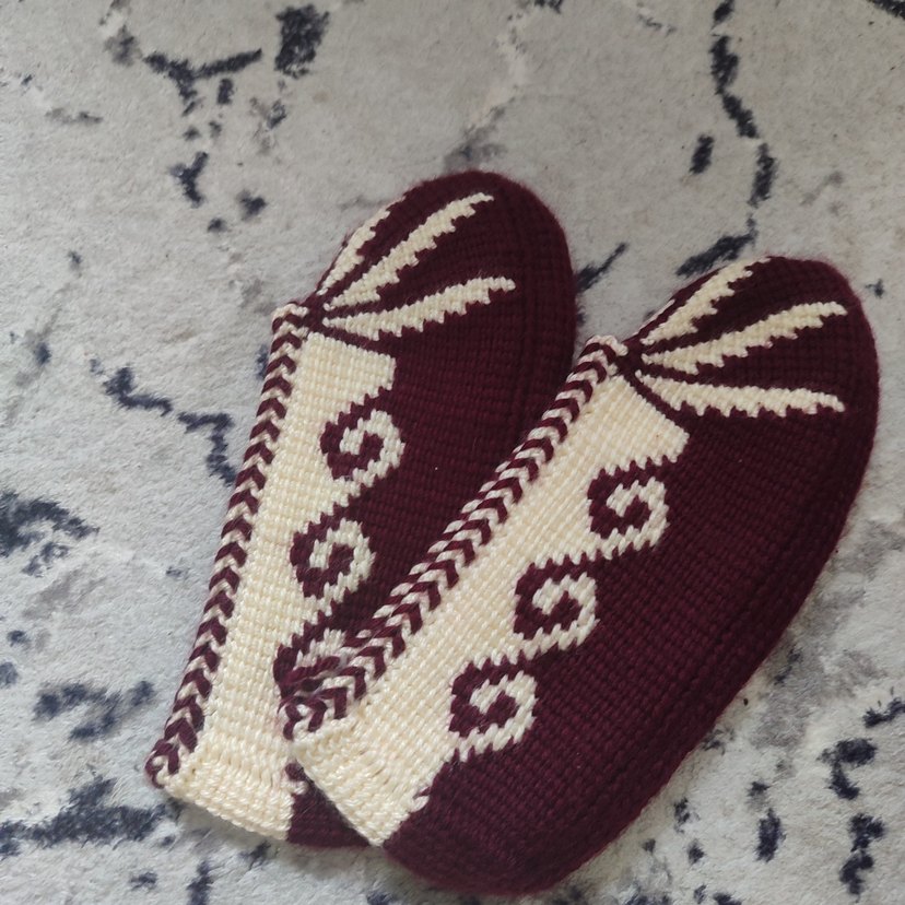 Bordo Nakışlı Örgü Kadın Terlik - Görsel 2