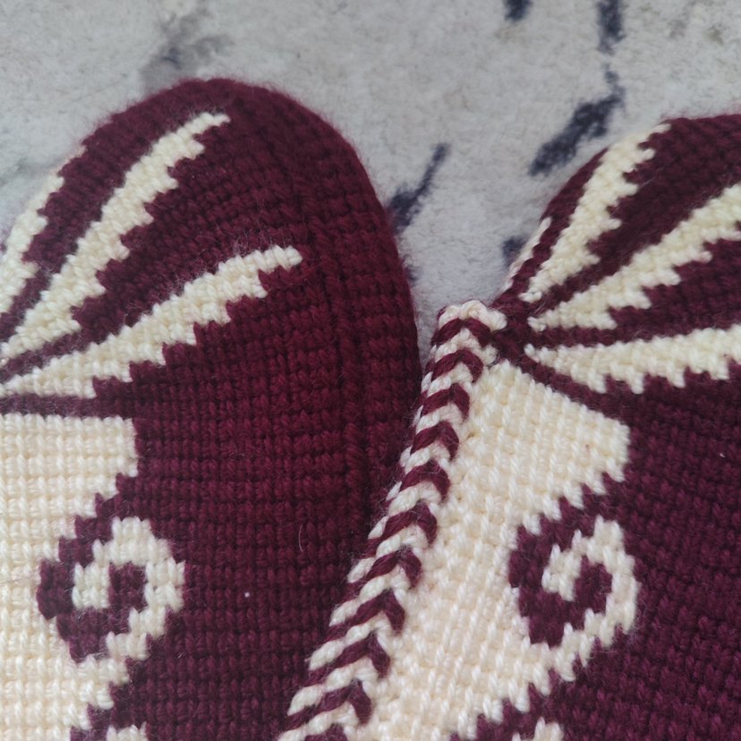 Bordo Nakışlı Örgü Kadın Terlik - Görsel 3