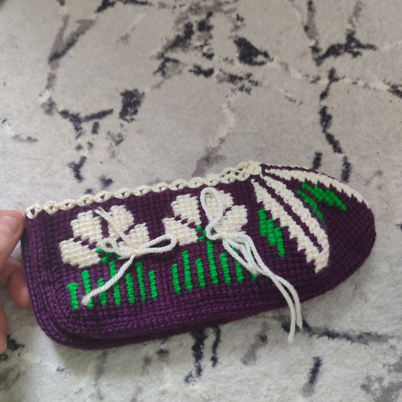 Mor Nakışlı Örgü Kadın Terlik - Görsel 2