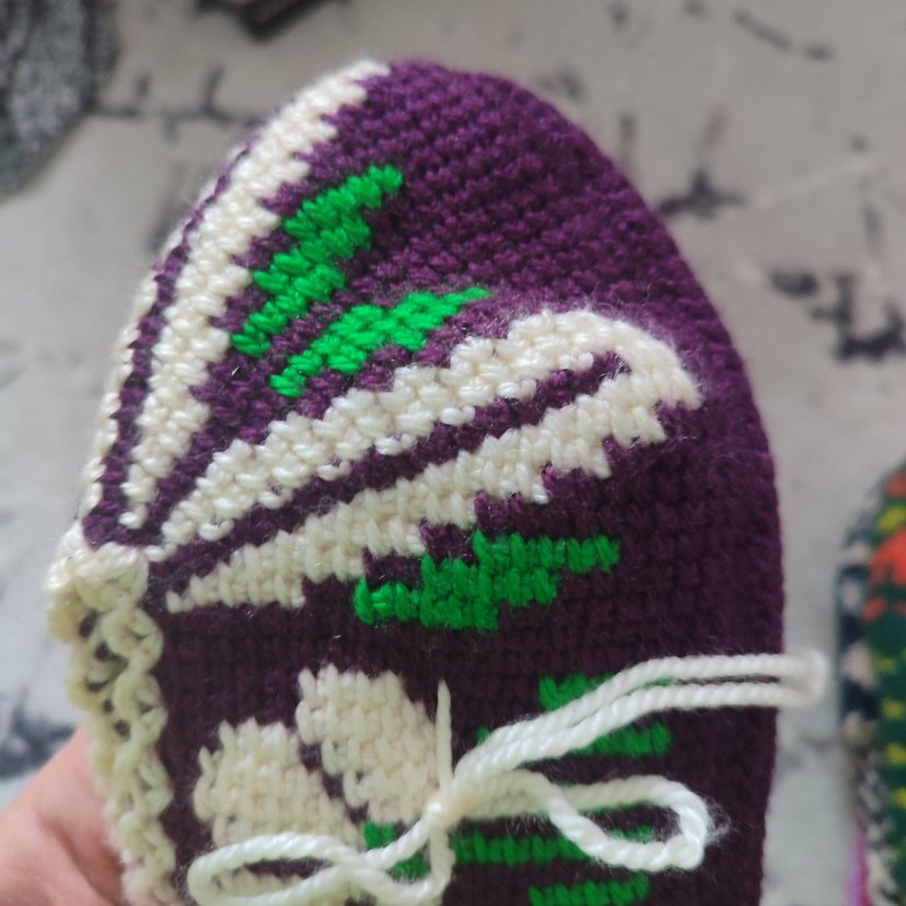 Mor Nakışlı Örgü Kadın Terlik - Görsel 3