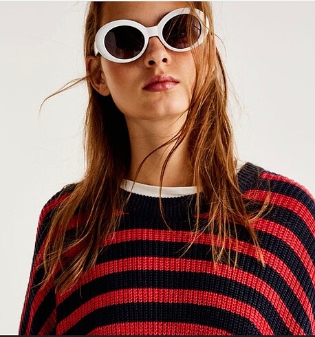 m Beden Pull&Bear pembe-lacivert çizgili kazak.