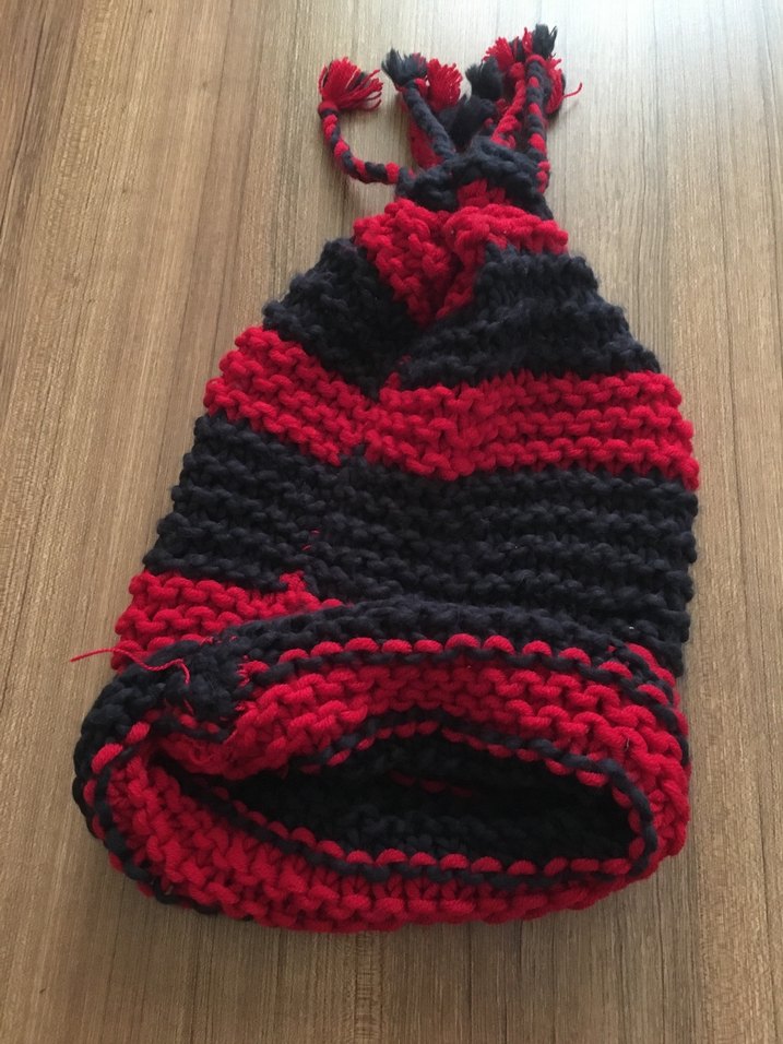 Kırmızı Siyah Çizgili Örgü Kadın Bere - Görsel 2