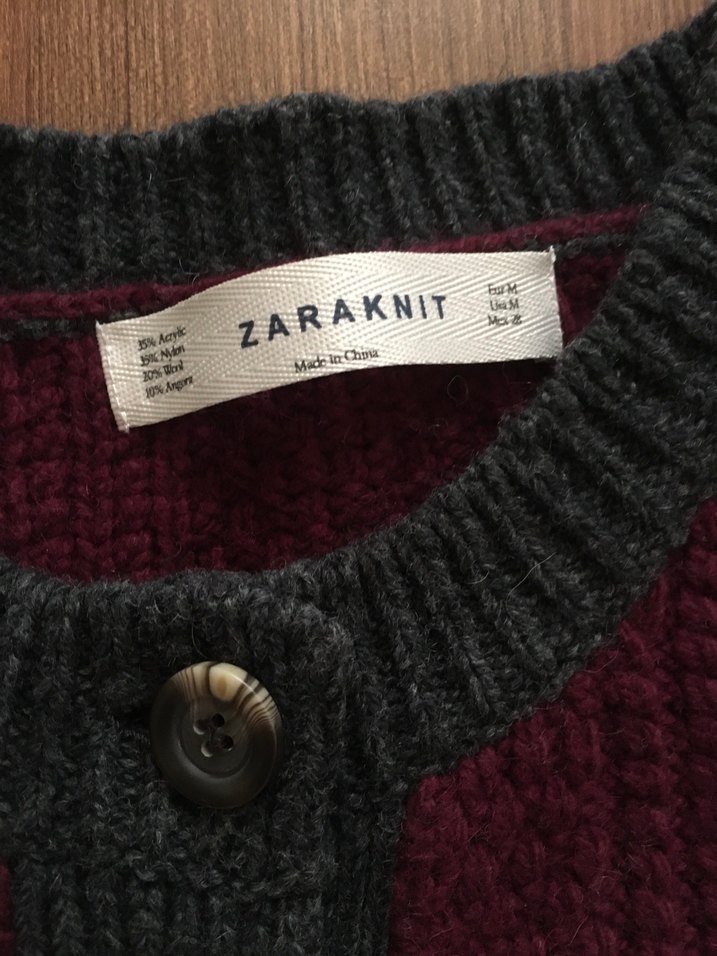 Zara-Bordo Kadın Hırka Vintage - Görsel 4