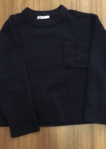 Zara-Önü cepli,lacivert kazak - Görsel 3