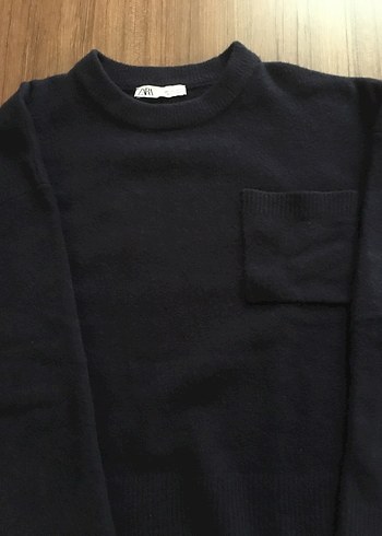 Zara-Önü cepli,lacivert kazak - Görsel 4