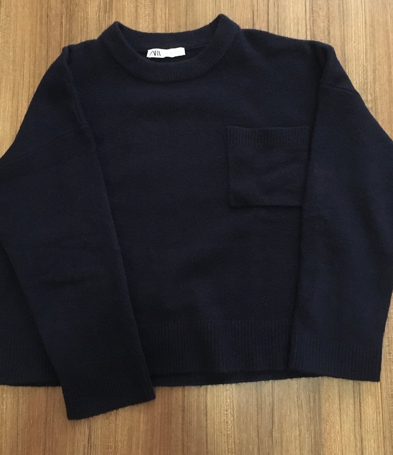 Zara-Önü cepli,lacivert kazak - Görsel 3