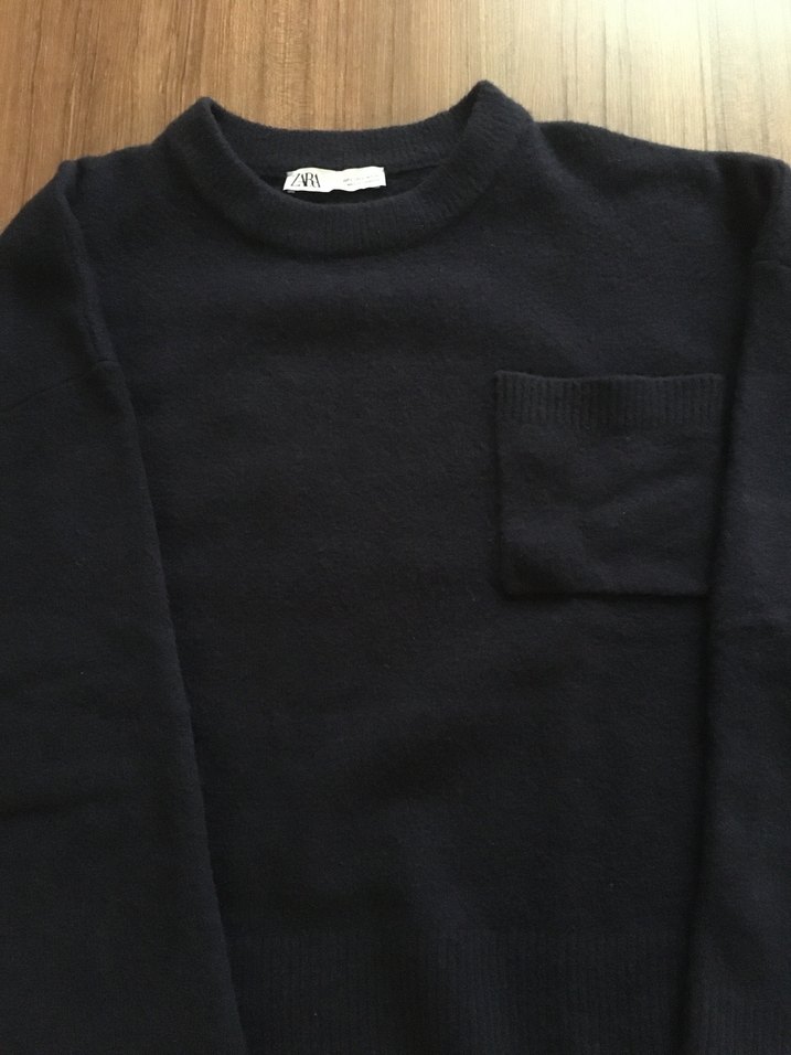 Zara-Önü cepli,lacivert kazak - Görsel 4