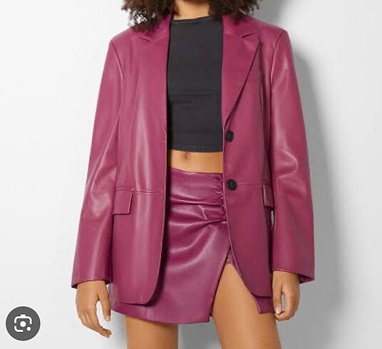 Bershka Pembe Deri Blazer