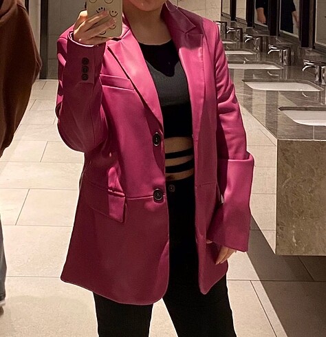 Bershka Bershka Pembe Deri Blazer