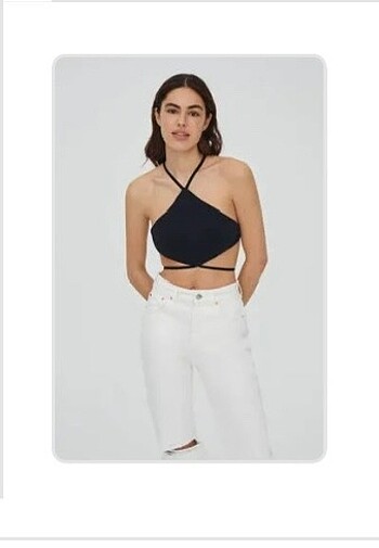 Pull & Bear Siyah Bağcıklı Crop Top