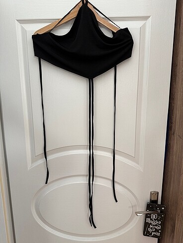 xl Beden Pull & Bear Siyah Bağcıklı Crop Top