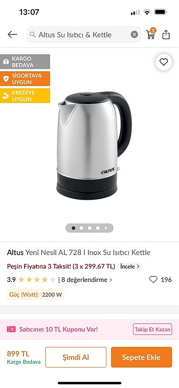 Altus su ısıtıcı