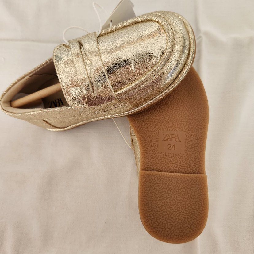 Zara Altın Metalik Makosen Ayakkabı - Görsel 3