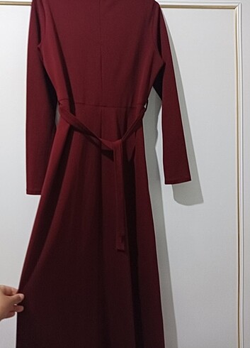 40 Beden Bordo elbise düz 