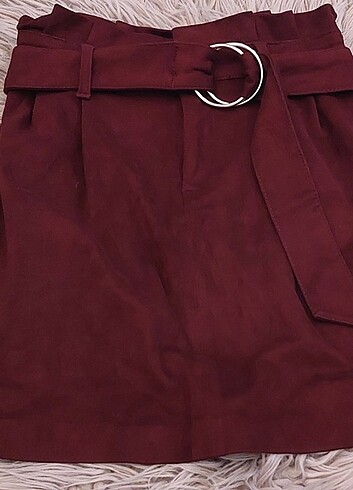 s Beden Vişne Rengi Bershka Kadife Etek