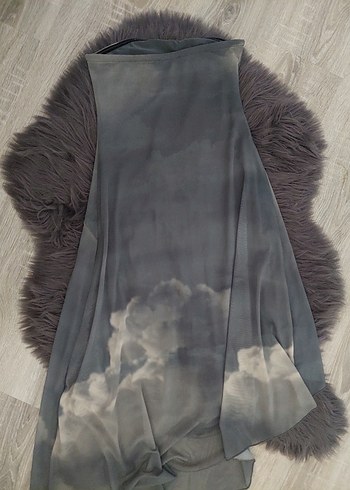 Gri Bulut Desenli Asimetrik Elbise - Görsel 7