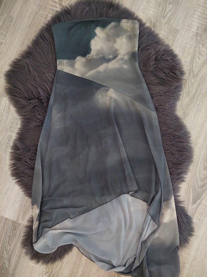 Gri Bulut Desenli Asimetrik Elbise - Görsel 4