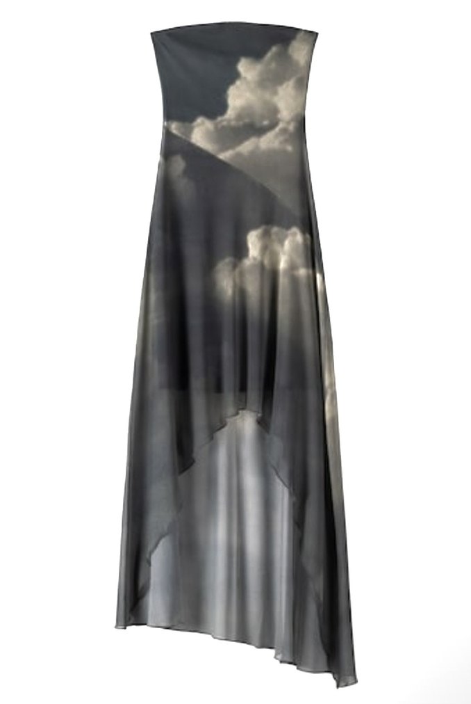 Gri Bulut Desenli Asimetrik Elbise - Görsel 2