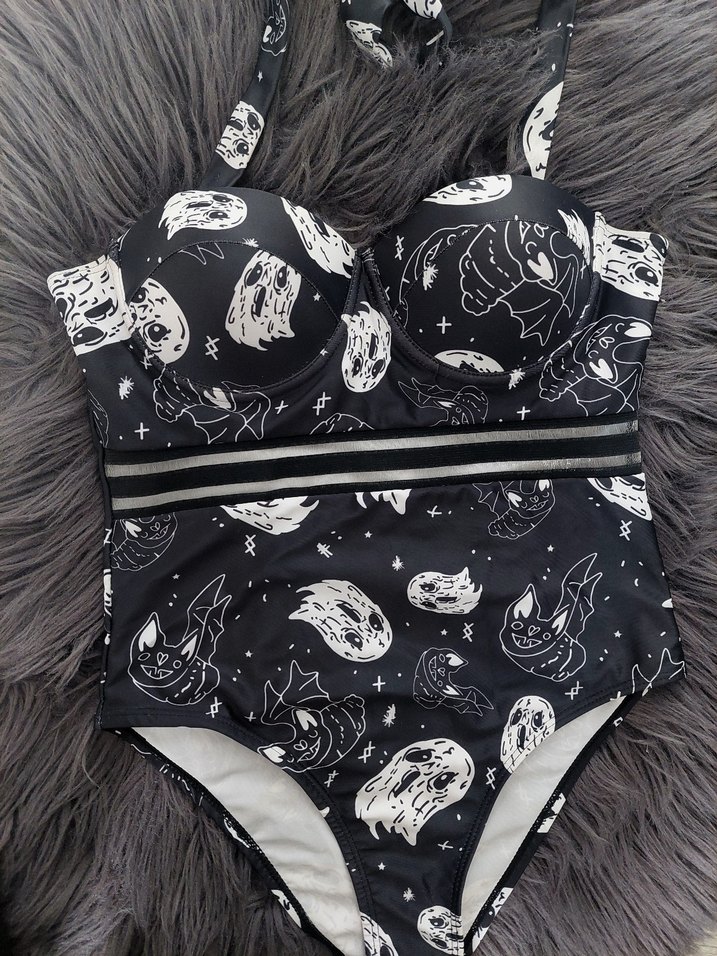 BOO Siyah Gotik Desenli Kadın Mayo - Görsel 2