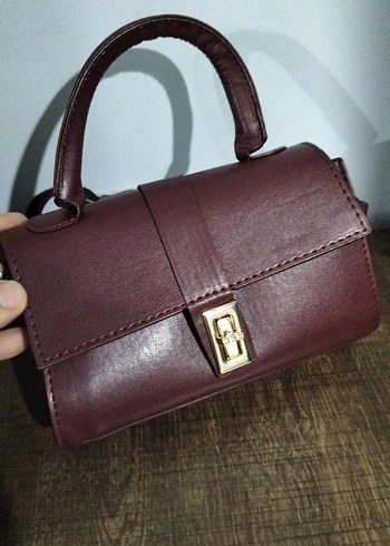 Bordo Kadın Deri Tokalı Çanta - Görsel 2