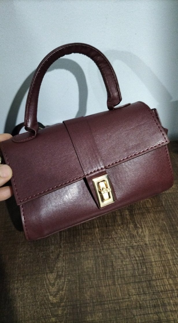 Bordo Kadın Deri Tokalı Çanta - Görsel 2