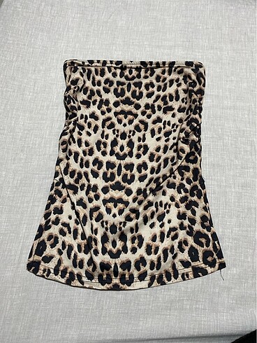 Leopar straplez yırtmaçlı üst