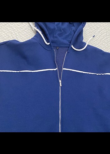Mavi Kapüşonlu Fermuarlı Sweatshirt - Görsel 2