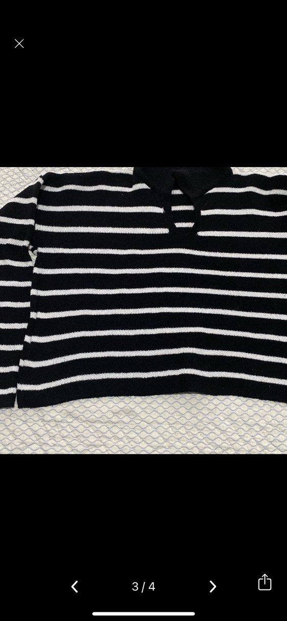 Gri Çizgili Boğazlı Kadın Triko Kazak - Görsel 2