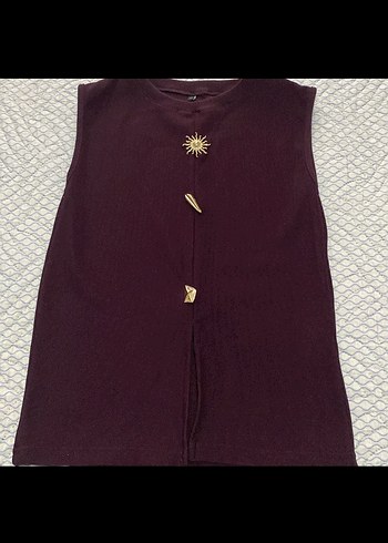 Düğmeli Bordo Kadın Kolsuz Yelek - Görsel 3