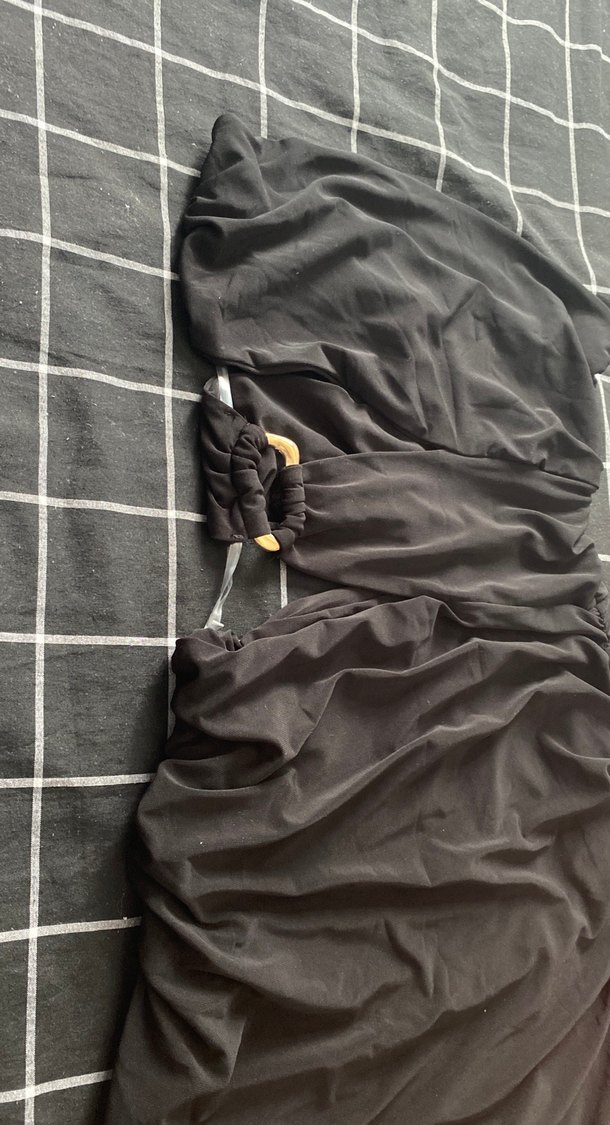 Siyah Drapeli Uzun Kadın Elbise - Görsel 4