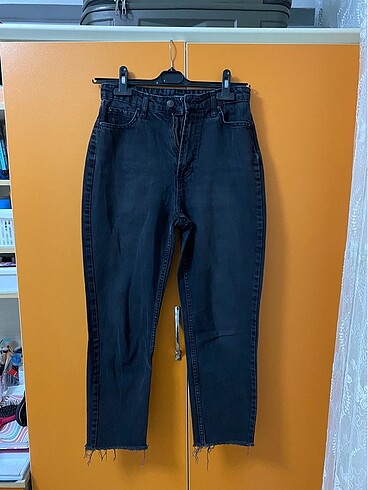 Antrasit mom jeans pantolon