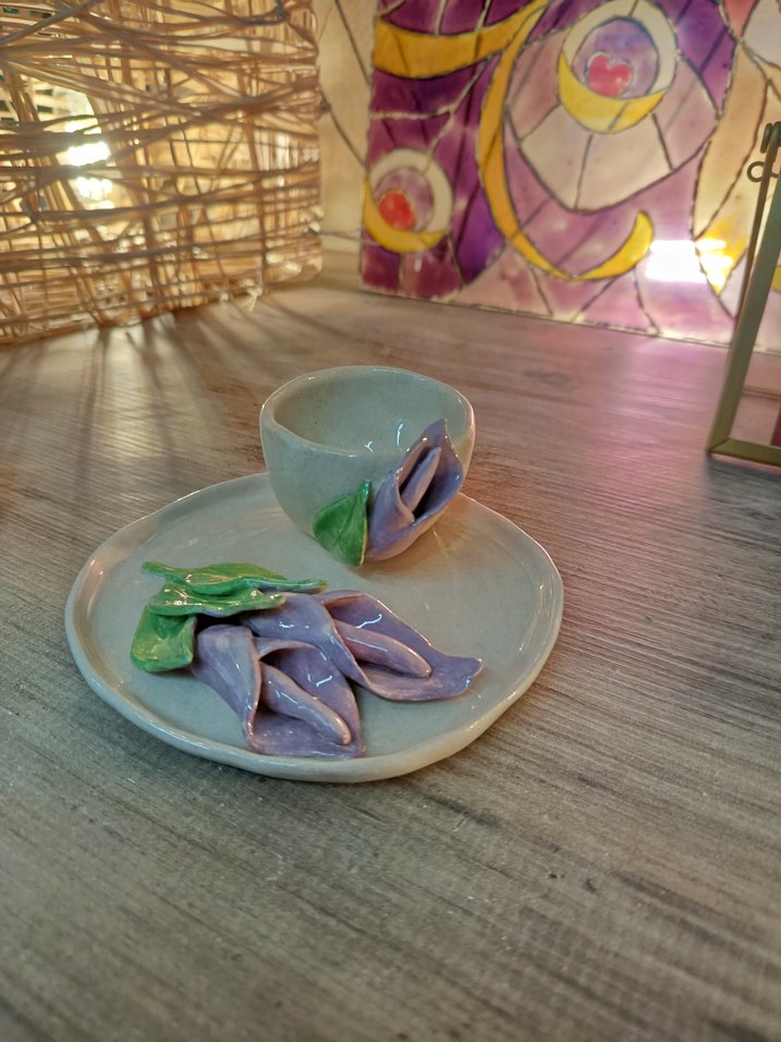 Çiçekli Seramik Fincan ve Tabak sıfır ürün - Görsel 3