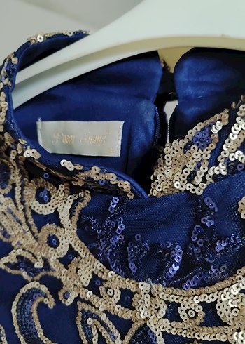 Lacivert İşlemeli Uzun Abiye Elbise - Görsel 5