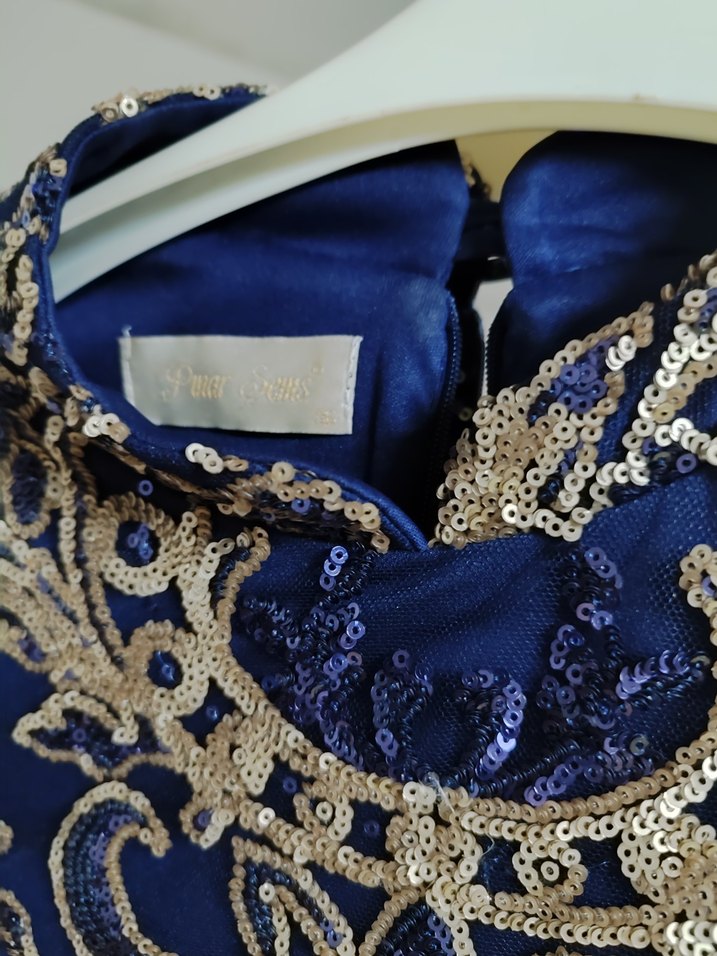 Lacivert İşlemeli Uzun Abiye Elbise - Görsel 5