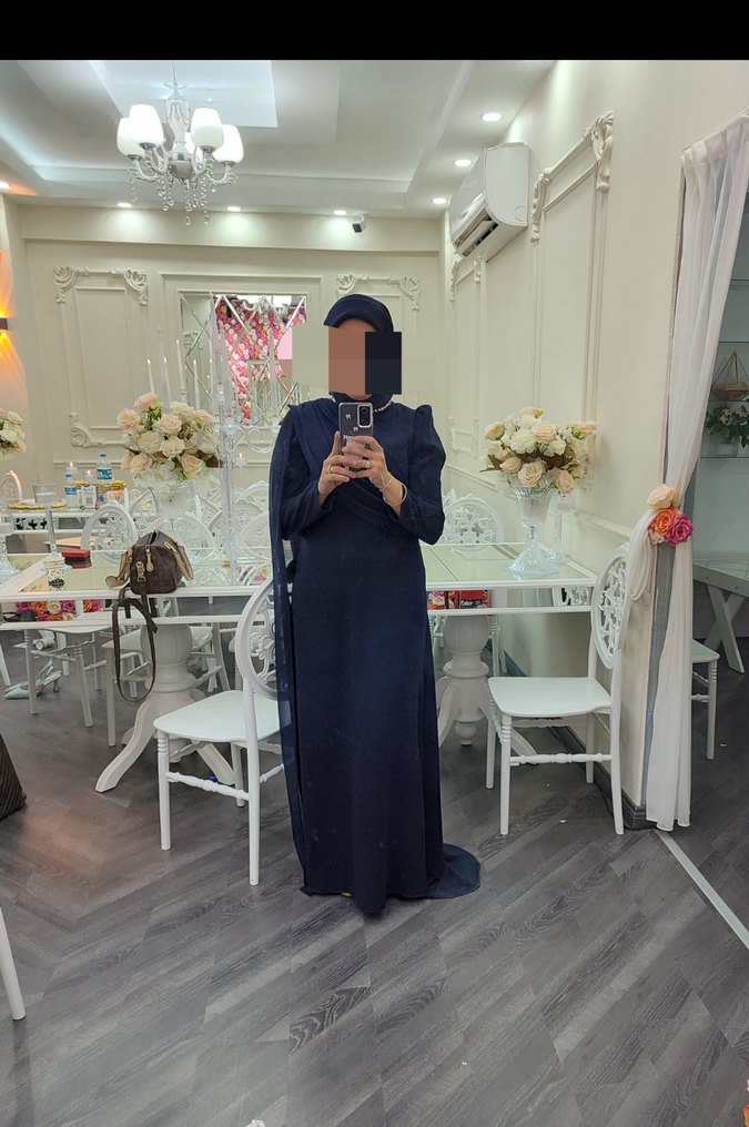 Uzun Kollu Lacivert Drapeli Abiye Elbise 1kez gıyıldı - Görsel 3