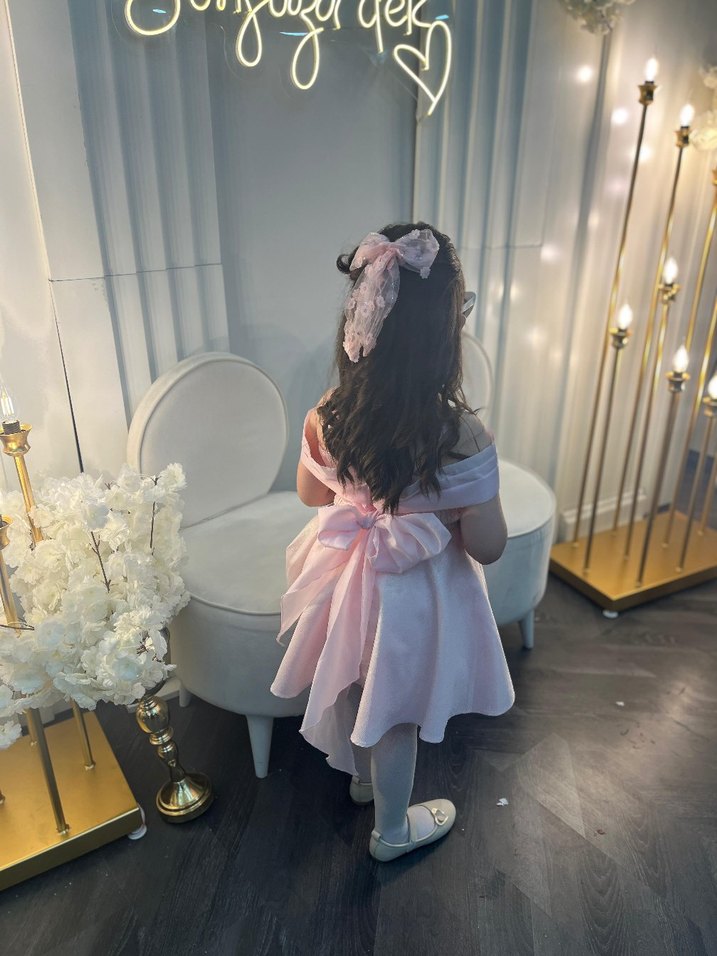 Pudra pembe Straplez askılı, Çocuk Elbise 6,7 yaş - Görsel 2