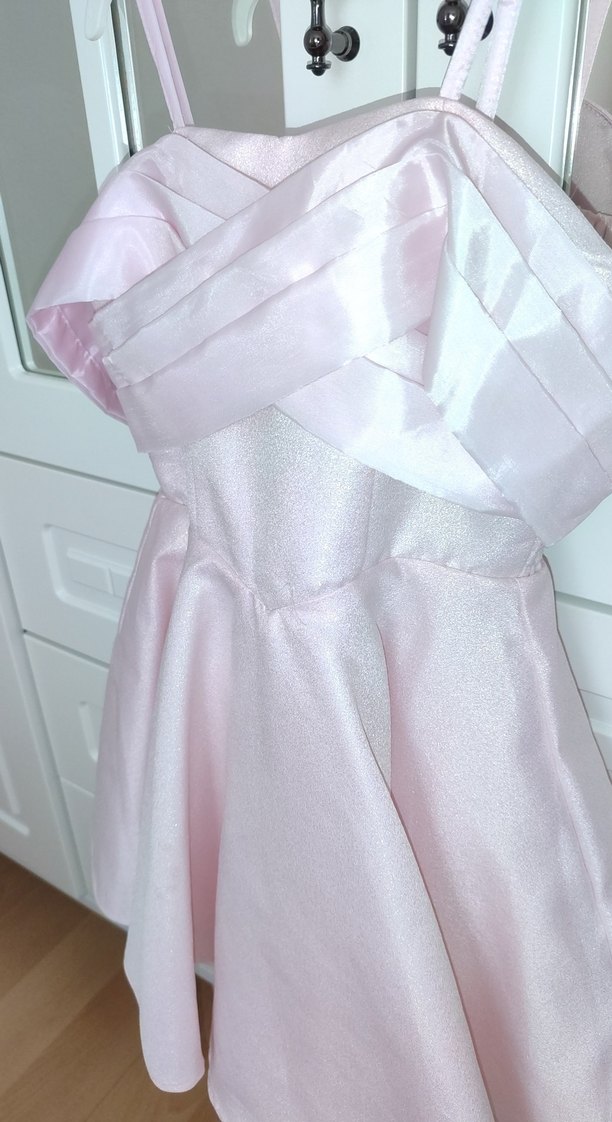 Pudra pembe Straplez askılı, Çocuk Elbise 6,7 yaş - Görsel 4