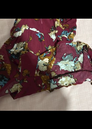 Bordo Çiçekli Bohem V Yaka Tulum - Görsel 4