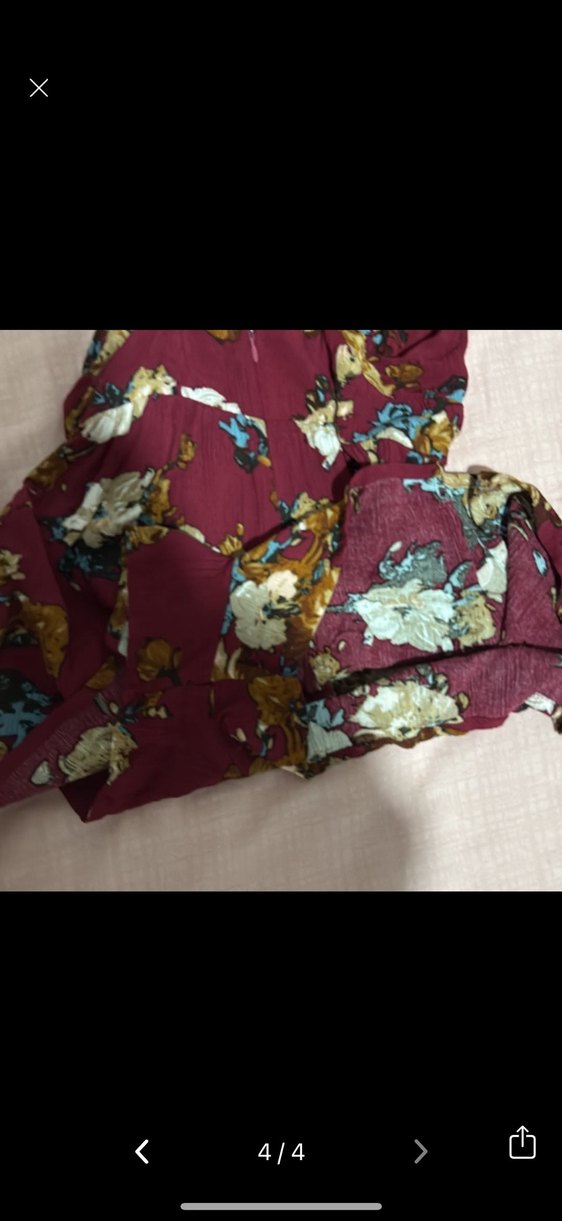 Bordo Çiçekli Bohem V Yaka Tulum - Görsel 4