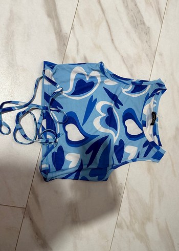 Mavi Bağlamalı Bohem Crop Top