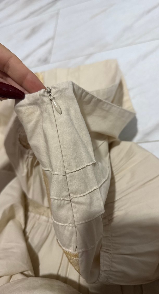 Bej Katlı Volanlı Midi Etek - Görsel 2