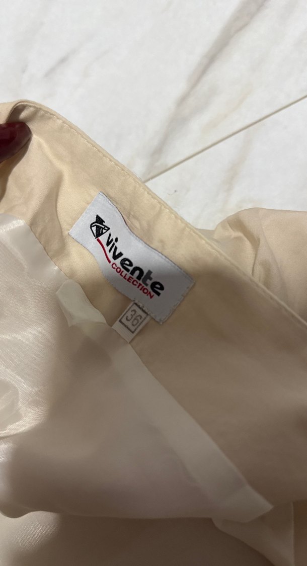 Bej Katlı Volanlı Midi Etek - Görsel 3