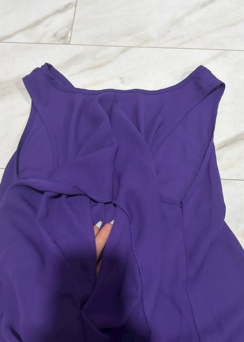 Mor V Yaka Kolsuz Bluz - Görsel 3