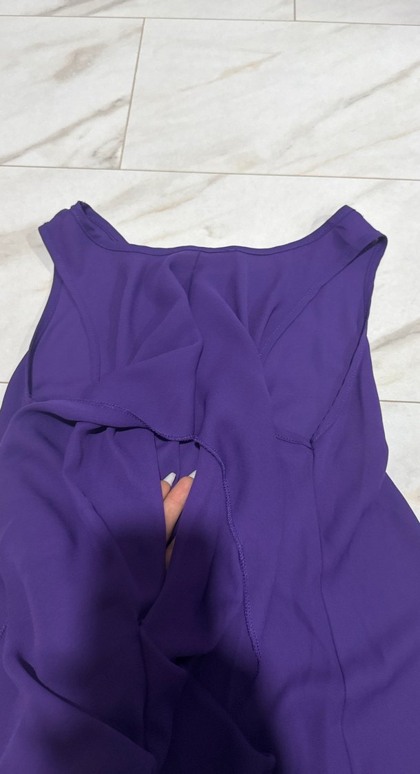 Mor V Yaka Kolsuz Bluz - Görsel 3