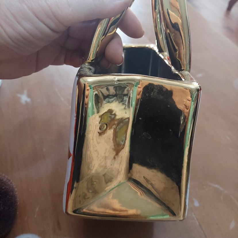 Altın Renkli Seramik Çiçek Desenli Kadın Çantası dekorasyon - Görsel 4